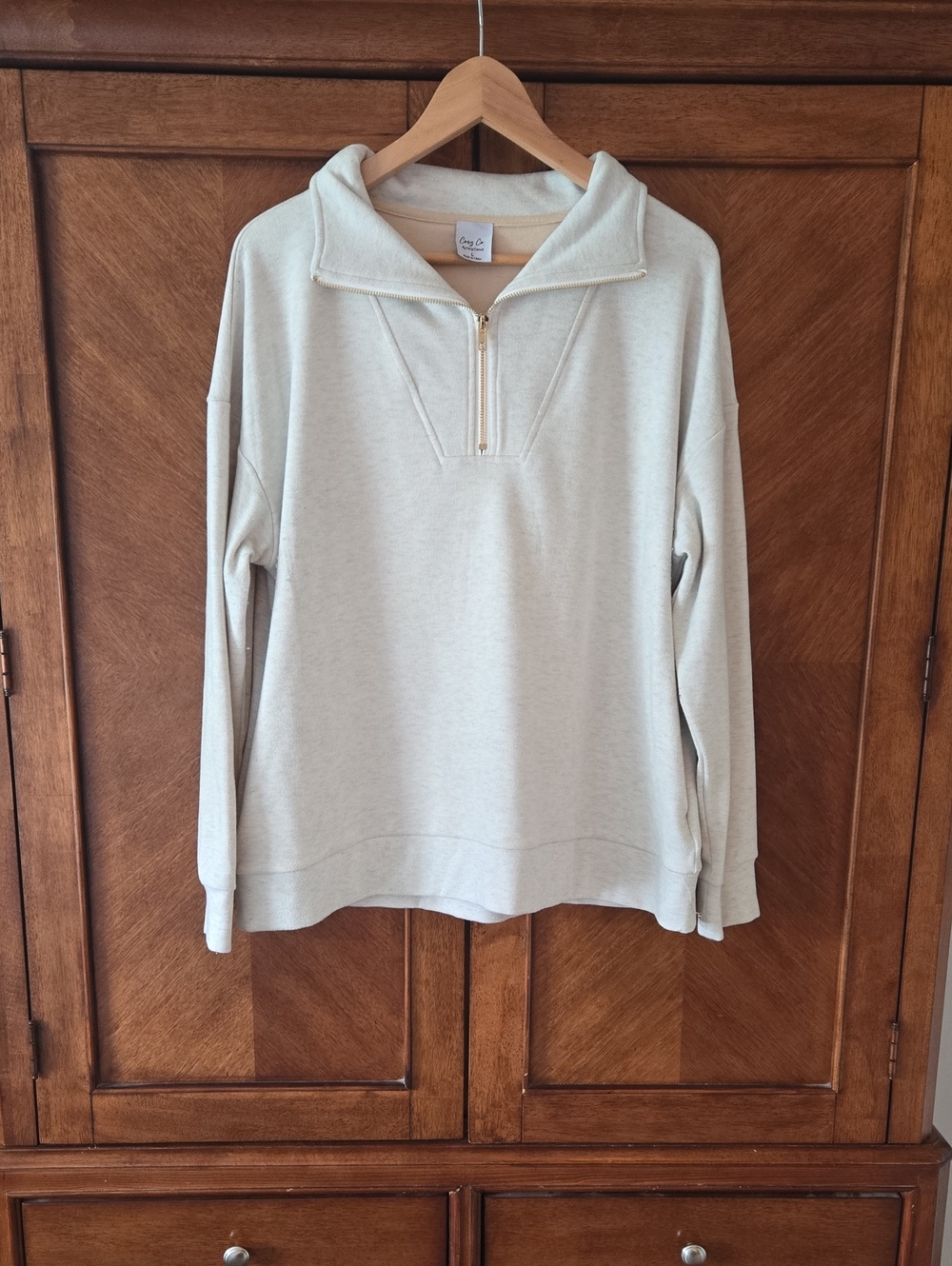 Relaxed Cream Quarter-Zip Pullover Hoodie